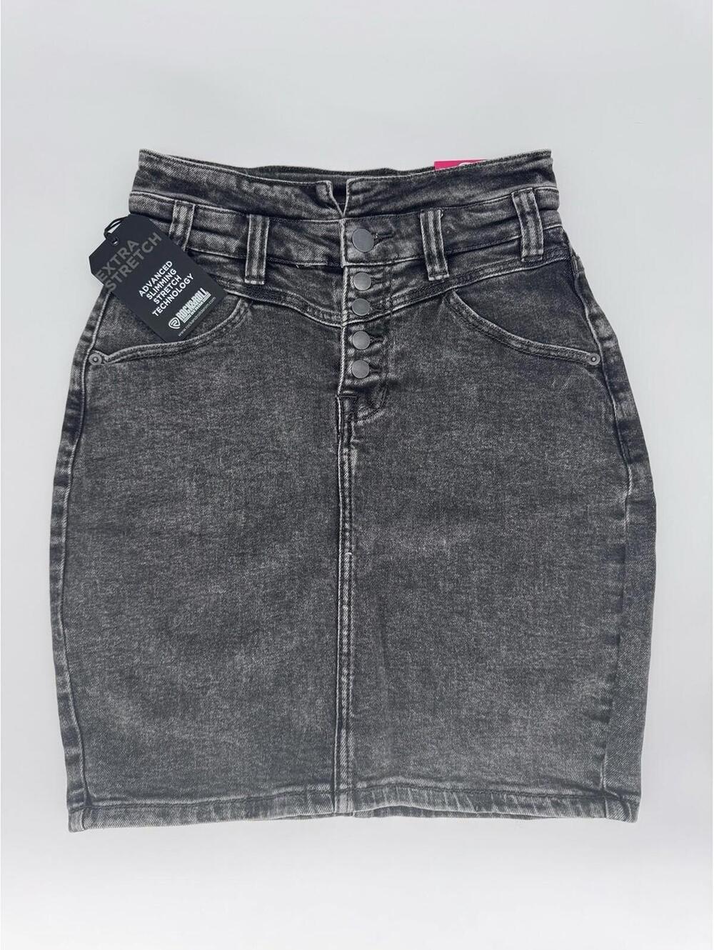 Women’s Rock&Roll Black Denim Skirt Size 26 Button Up Fly